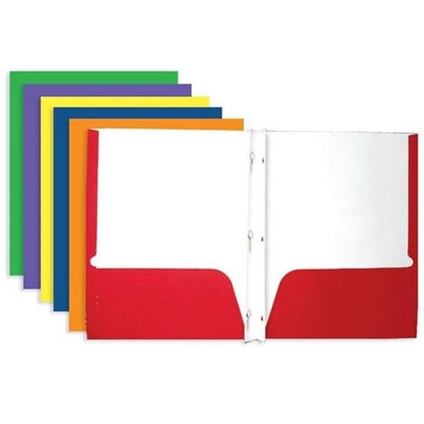 Roomfactory Bazic Asst. Color 2-Pockets Portfolios w/ 3-Prong Fastener Pack of 100 RO975875 - main